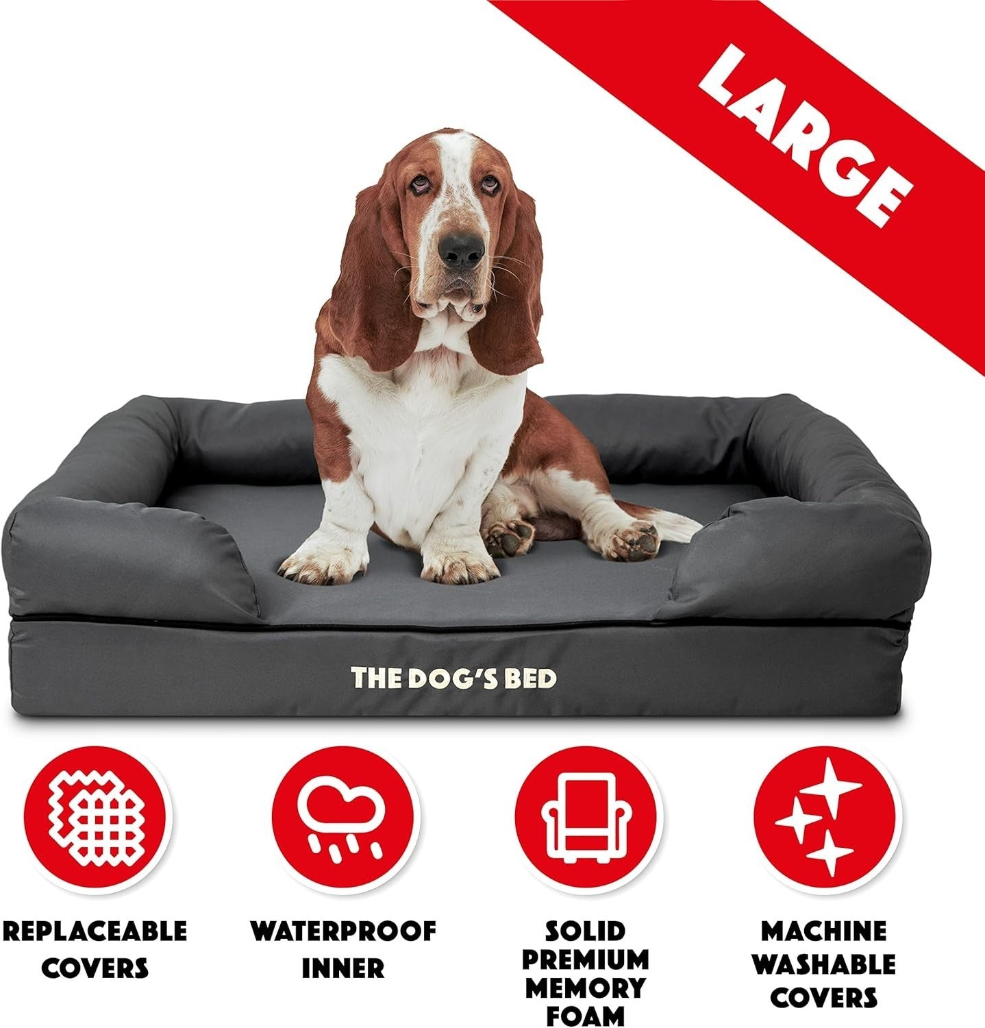 Large Orthopedic Memory Foam Dog Bed Washable Bolster