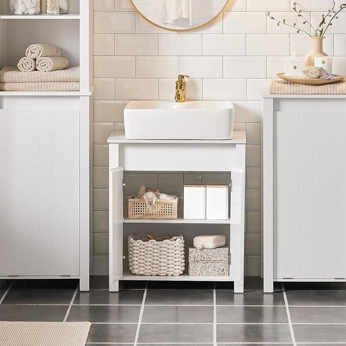 White Under Sink Bathroom Cabinet 60x65.5x34cm Storage Cupboard with Doors
