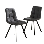2 Grey Fabric Dining Chairs w/ Black Metal Legs Padded Seat Kitchen Set
