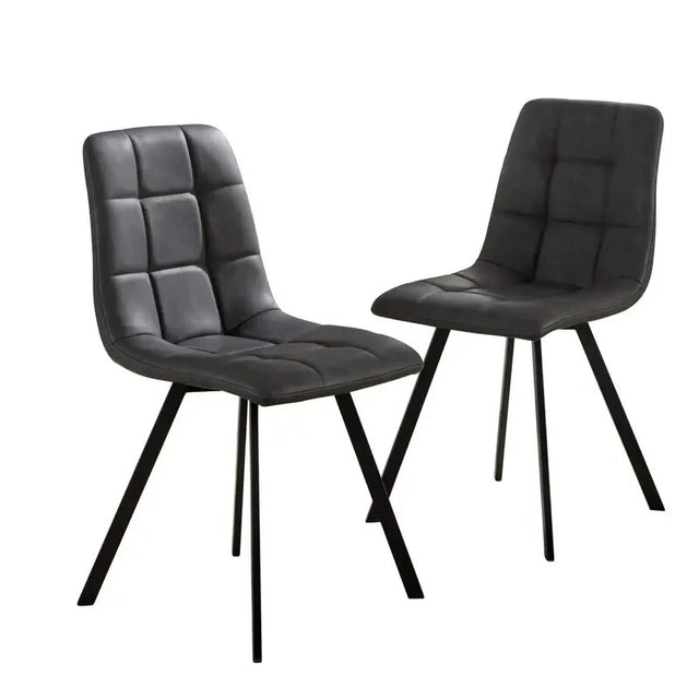 2 Grey Fabric Dining Chairs w/ Black Metal Legs Padded Seat Kitchen Set