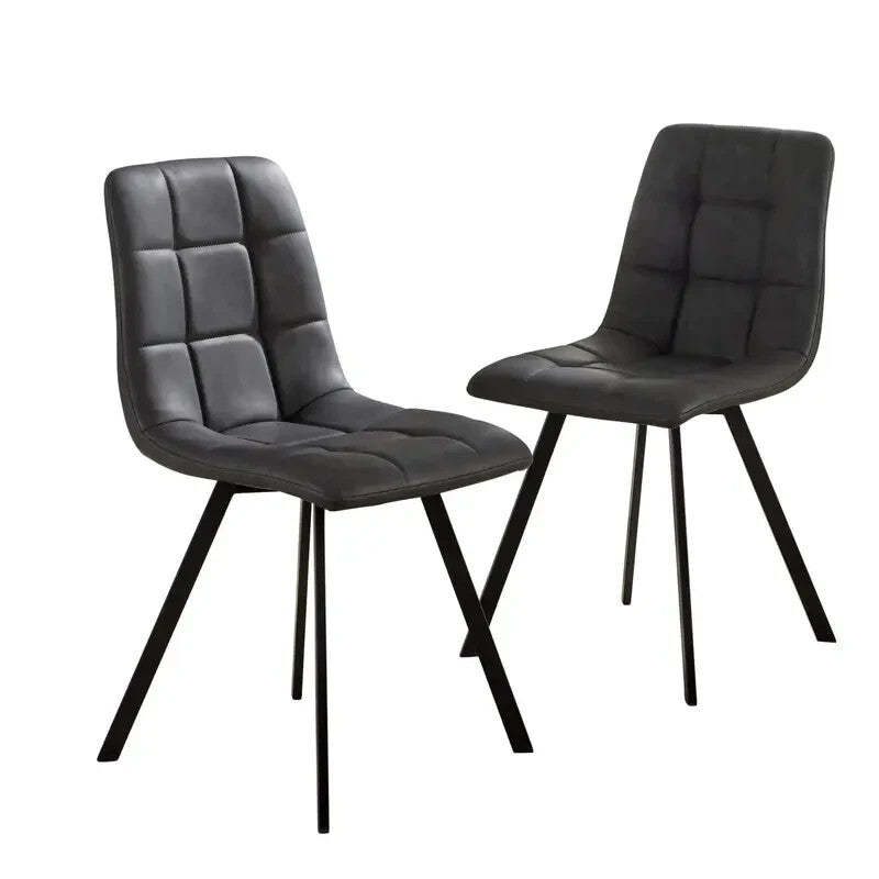 2 Grey Fabric Dining Chairs w/ Black Metal Legs Padded Seat Kitchen Set