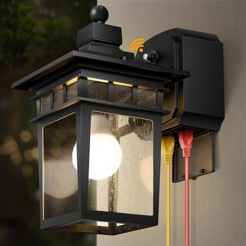 Outdoor Wall Light with GFCI Outlet, Dusk to Dawn Sensor, Waterproof Lantern
