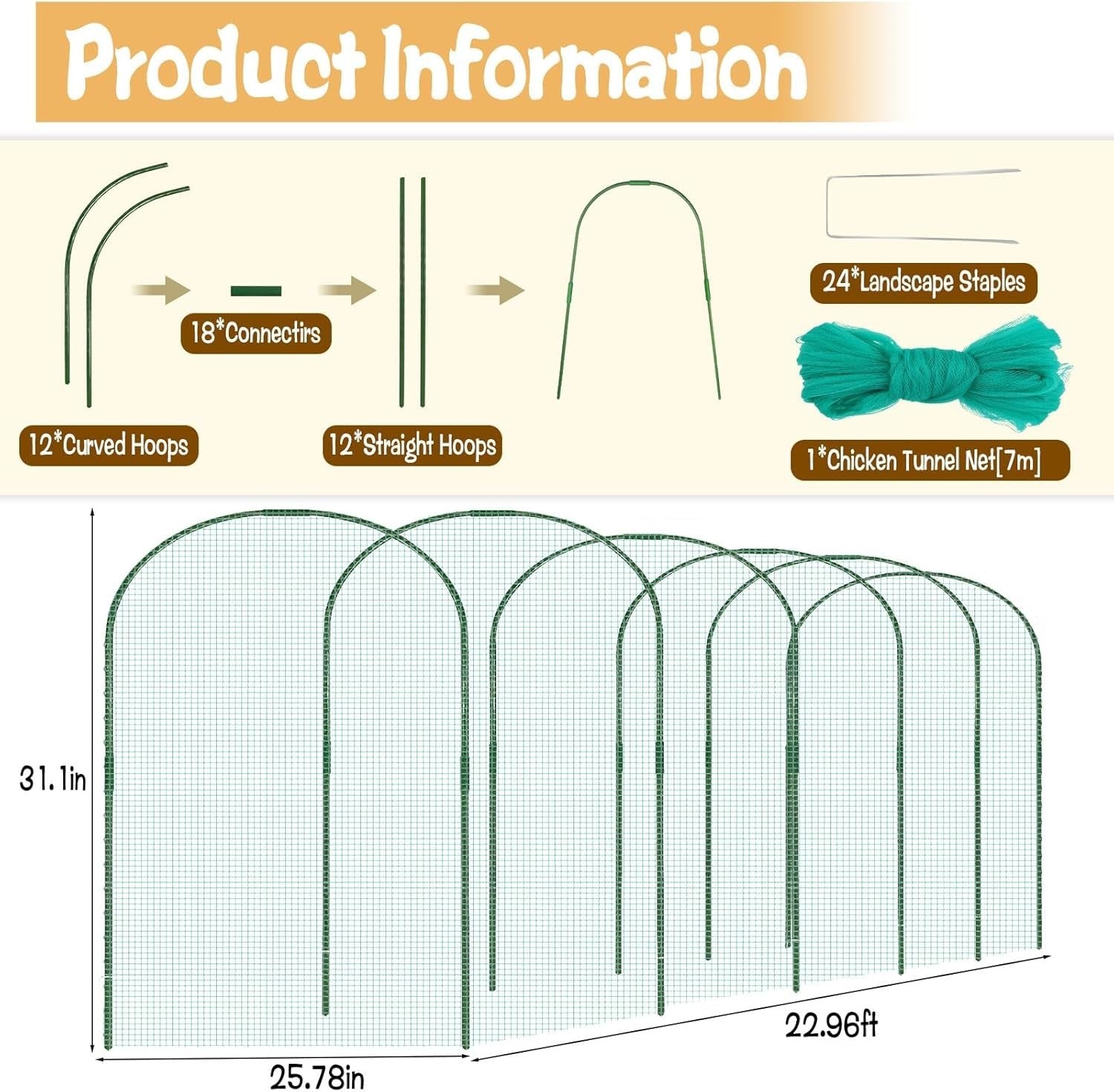 2.8x19.6FT Portable Chicken Tunnel Run Garden Fence Kit