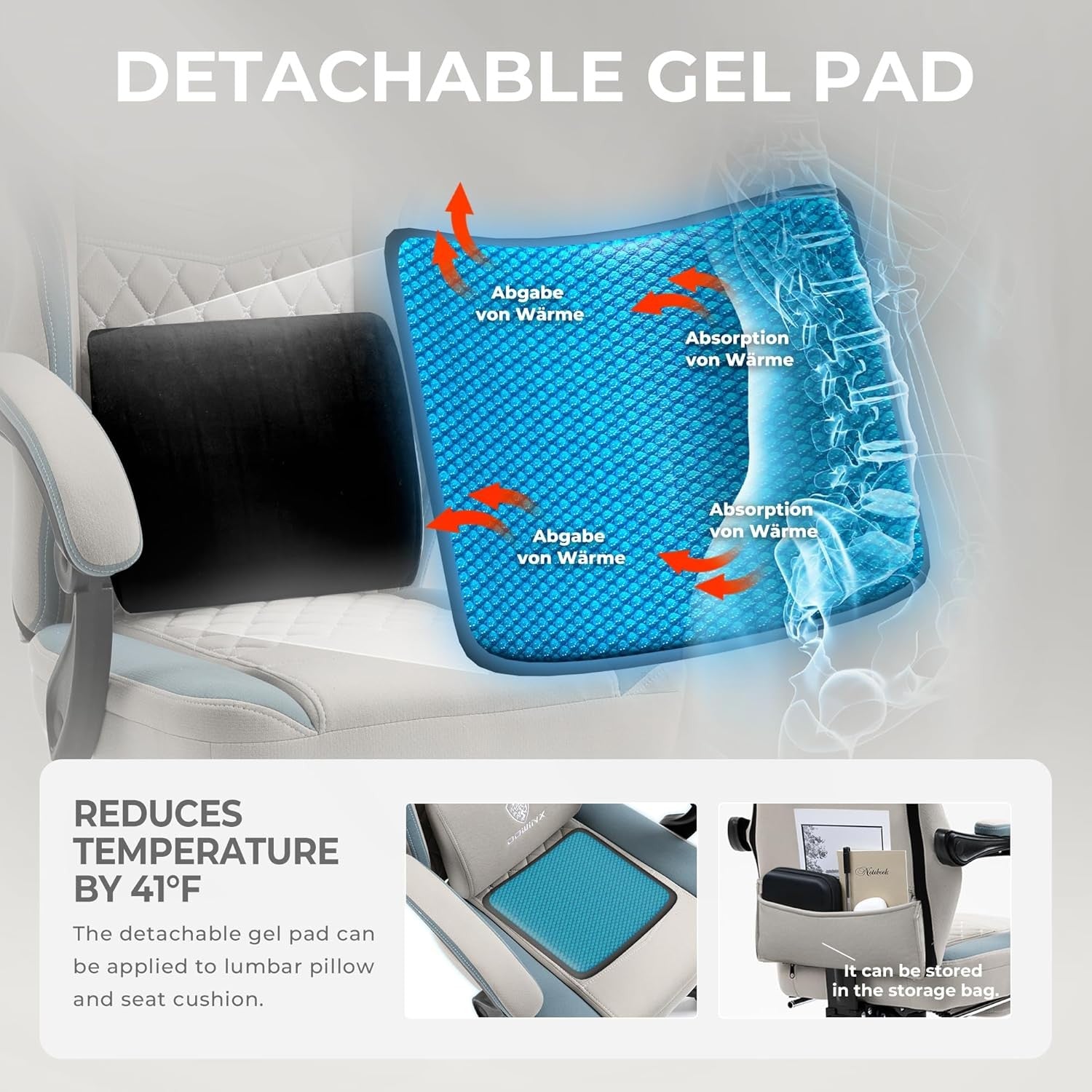 Massage Gaming Chair Fabric Recliner w/ Footrest 150kg Grey