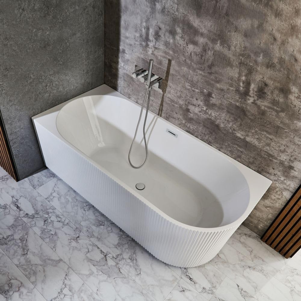 White Left Hand Fluted Corner Bath 1700x800mm White Overflow