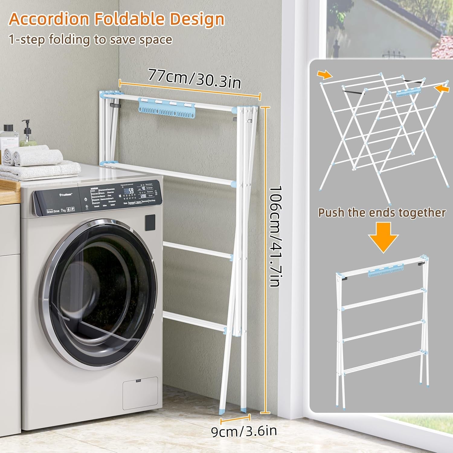 Folding Clothes Airer Large Laundry Drying Rack Sock Clips Space Saving