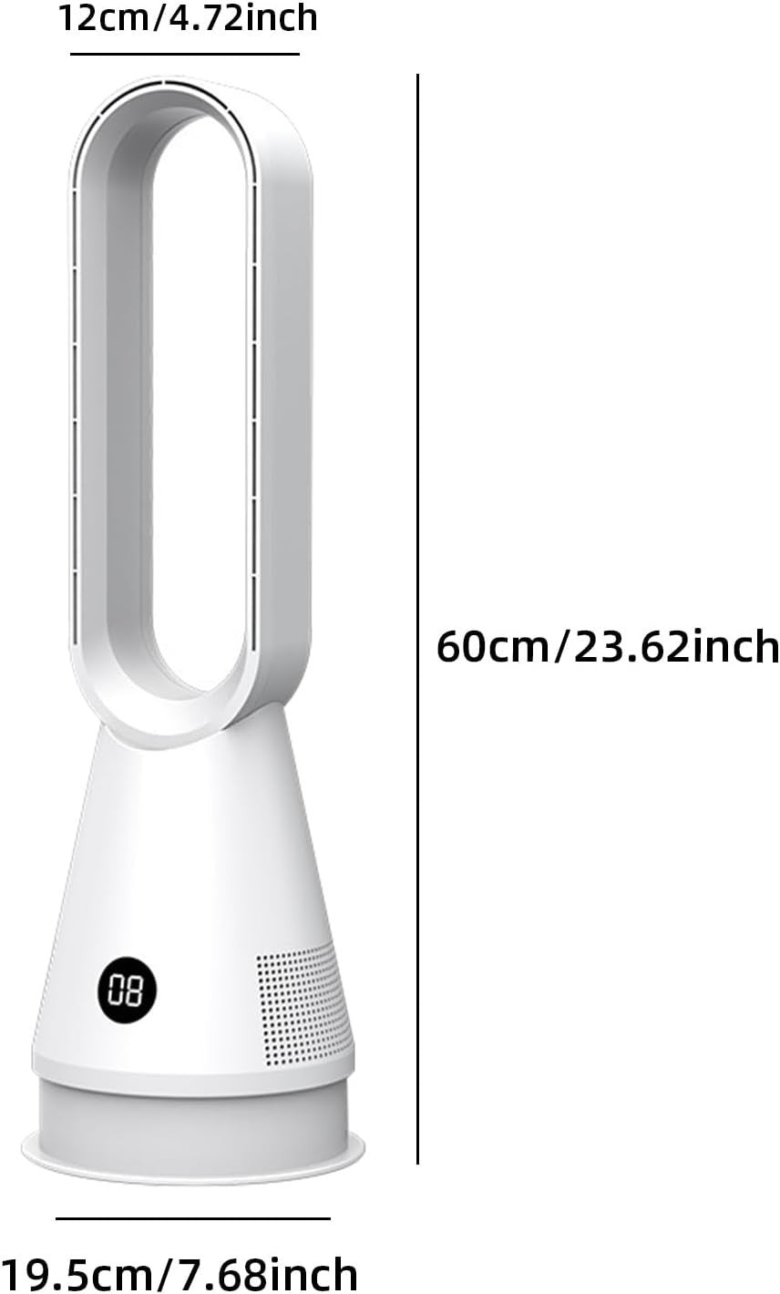 White Bladeless Tower Fan 8-Speed LED Display Quiet Cooling 9H Timer 32dB Modern