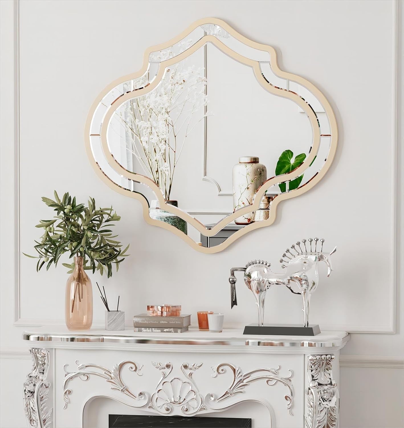Large Decorative Venetian Wall Mirror 88x80cm Elegant Silver Glass