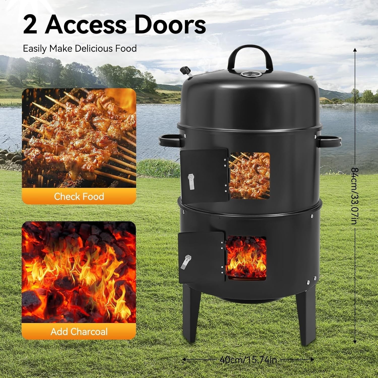 3-in-1 Charcoal BBQ Smoker Grill Outdoor Cooker – Portable Tower Barbecue