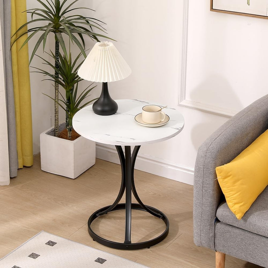 Round White Marble Coffee Table – Modern 50cm Small Sofa Side End Table