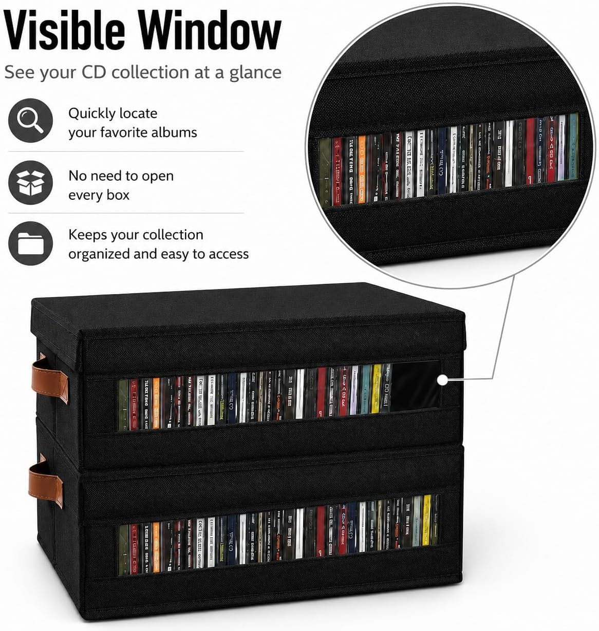 4 Pack CD DVD Storage Boxes Stackable Organizer Cases with Window Lids