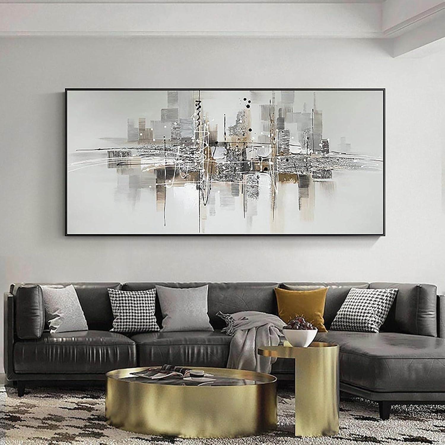 Large Grey Black White Abstract Canvas Art 50x100cm