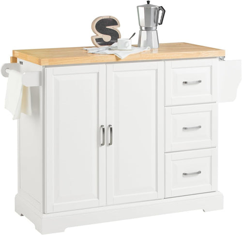 Extendable Kitchen Island on Wheels with Rubber Wood Worktop & Storage