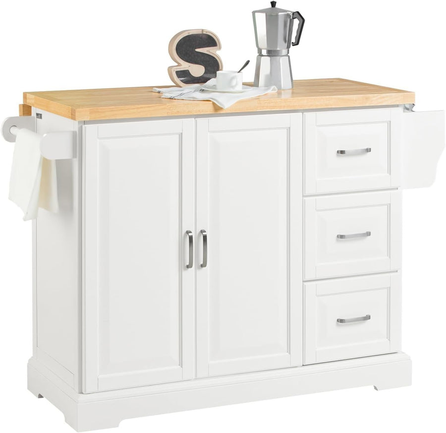 Extendable Kitchen Island on Wheels with Rubber Wood Worktop & Storage