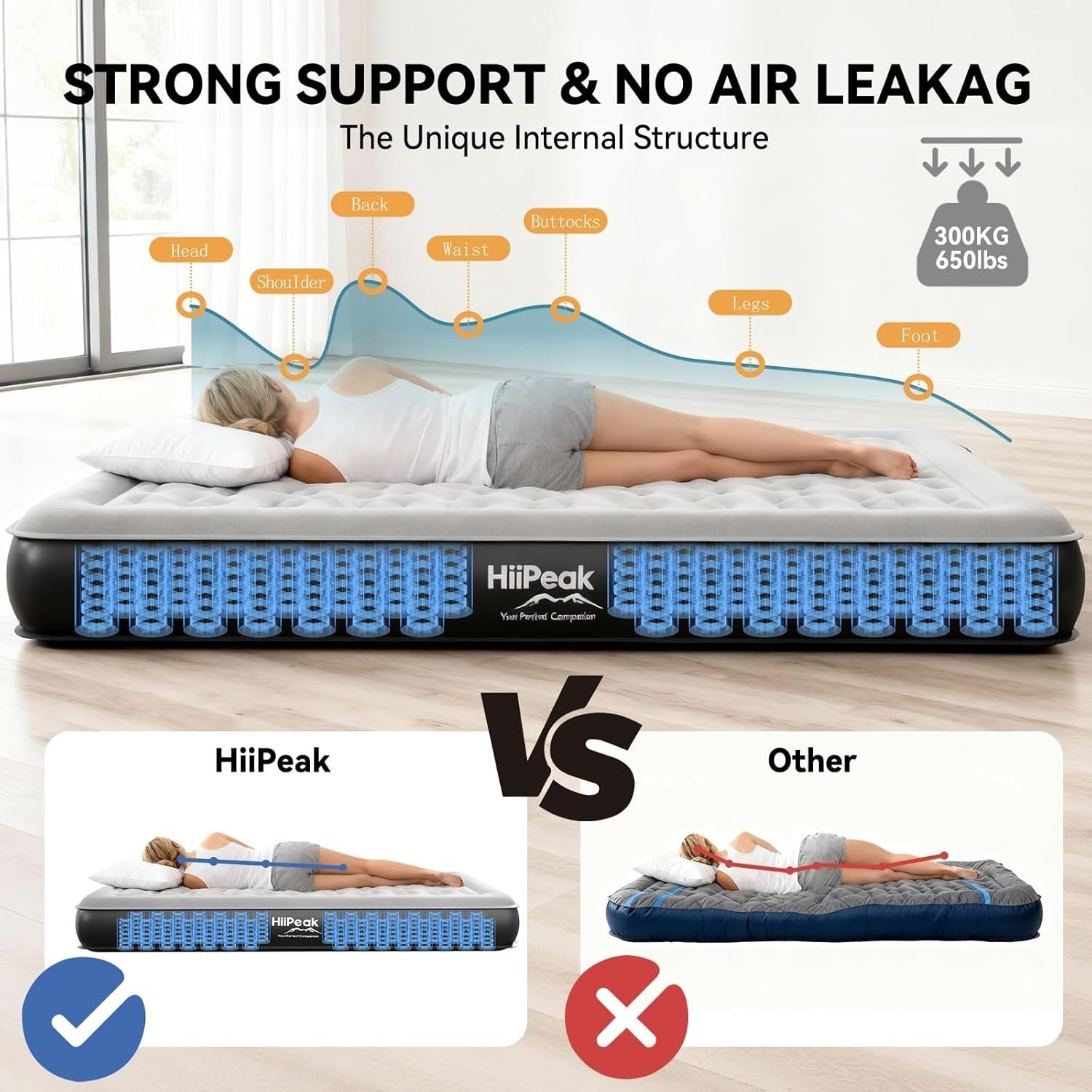 Double Air Bed with Built-In Pump Self Inflating Suede Camping Mattress