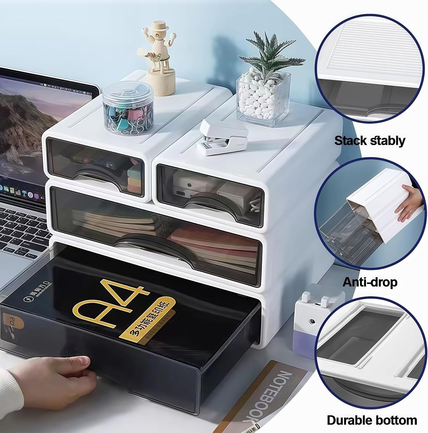 5 Tier White Desk Organizer Stackable Storage Box Makeup Office Supplies