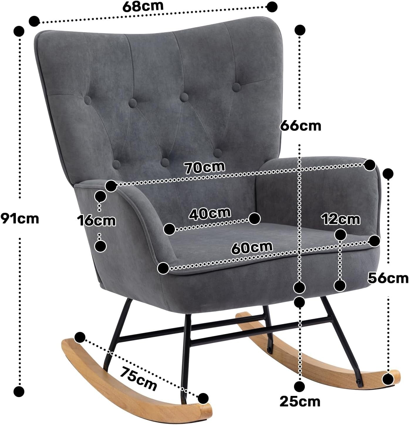 Velvet Rocking Chair for Lounge, Nursery or Bedroom – Wood Legs, Armrest