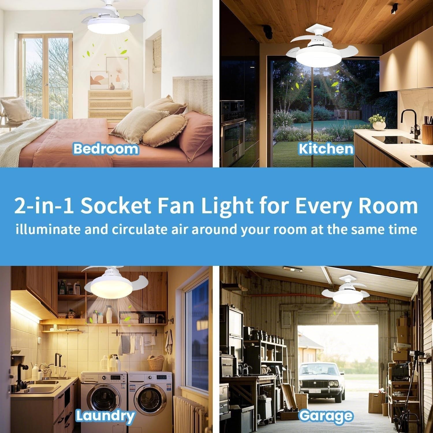Ceiling Fan Light, 40W Retractable Smart Fan, 4 Speeds, 3 Colors, Remote, LED