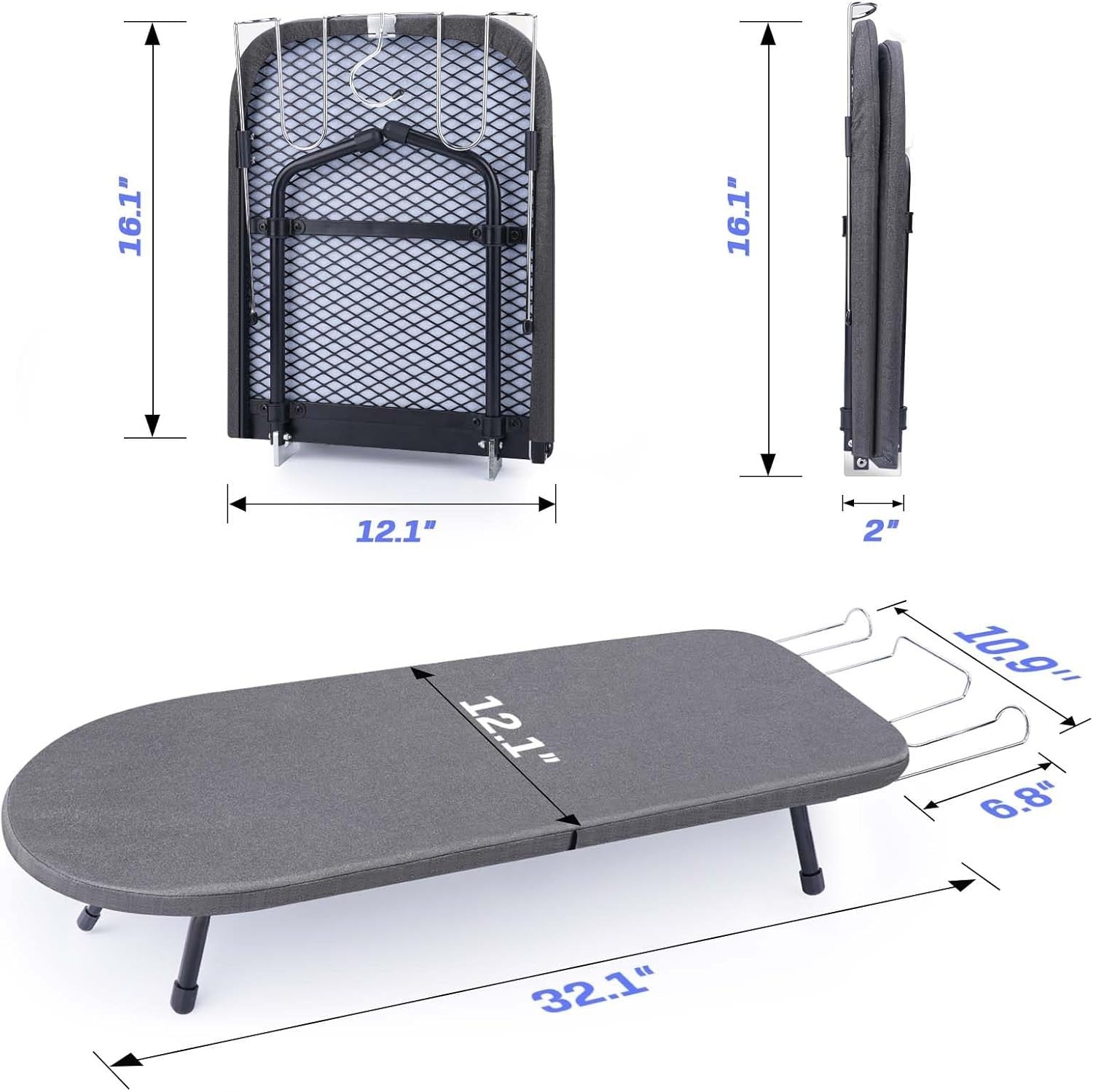 Tabletop Ironing Board Foldable Mini with Iron Rest Portable Travel Black