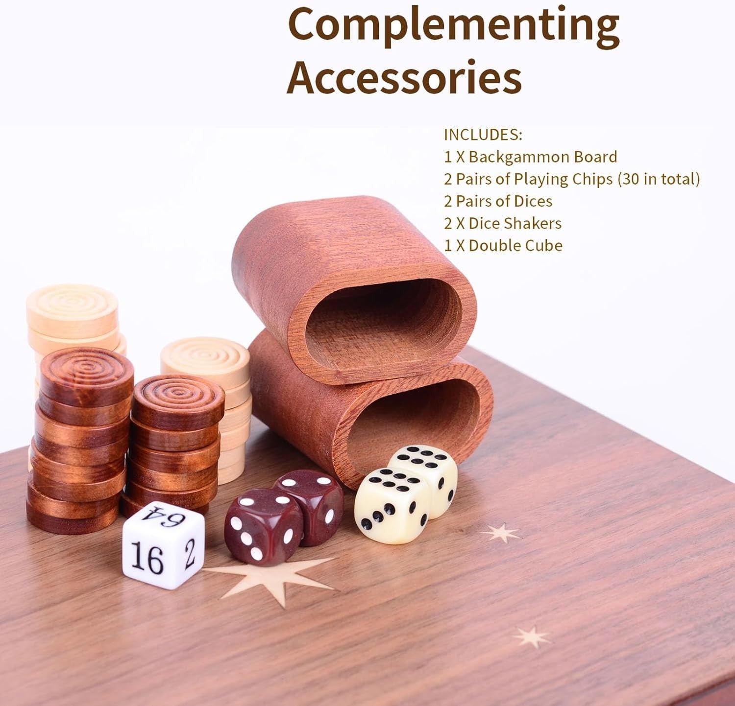 Large Wooden Backgammon Set 15.7” Folding Board Classic Strategy Game