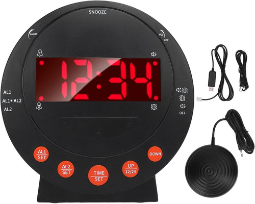 Extra Loud Alarm Clock Bed Shaker Dual USB LED Display Heavy Sleepers