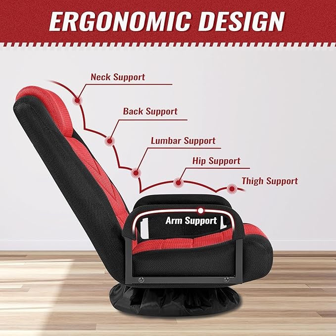 Yaheetech Swivel Gaming Chair w/ Footrest Black & Red
