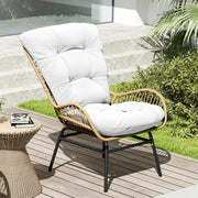 High Back Rattan Patio Armchair Cushioned Outdoor Garden Lounge Chair