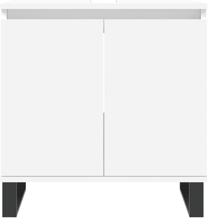 White Under Sink Bathroom Cabinet 58cm Modern Vanity Unit with Doors & Metal Leg