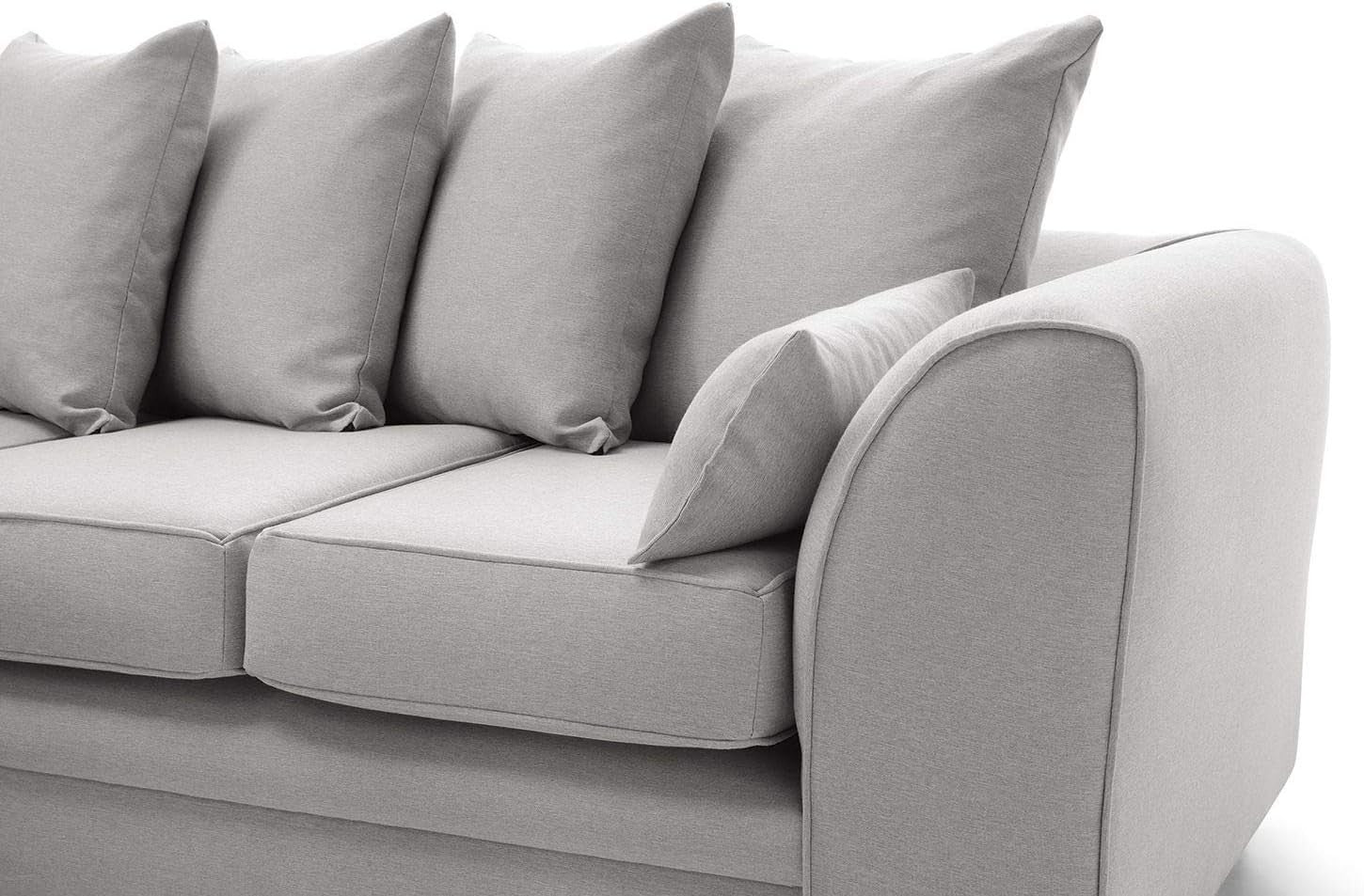 L-Shaped 3 Seater Corner Sofa Brushed Cotton Cushions Light Grey