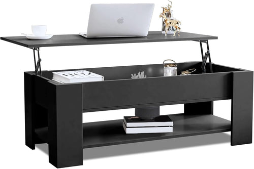 Lift Up Coffee Table with Storage, Black 120x60cm Adjustable Height