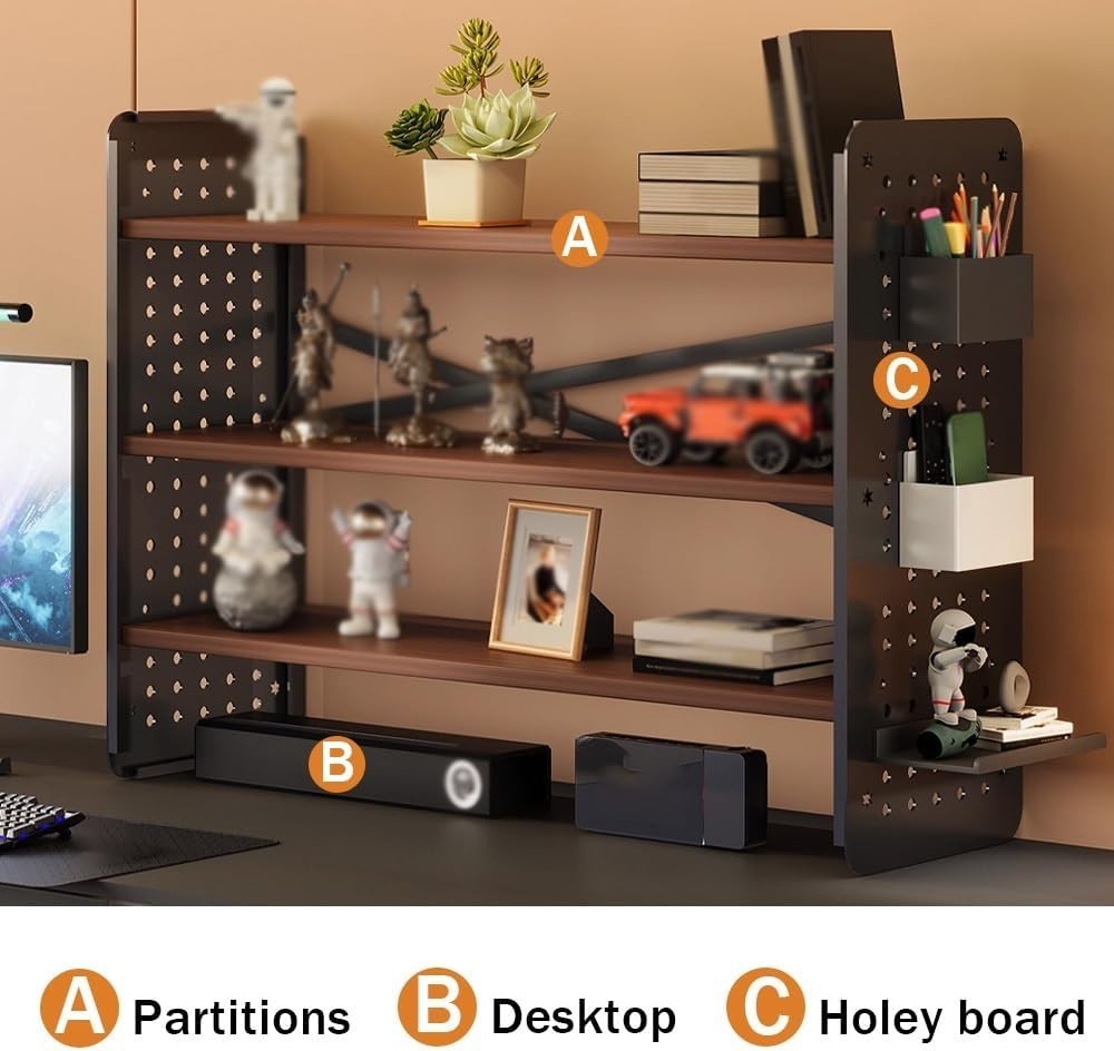 3 Tier Desktop Shelf 23.6" Office Desk Hutch Organizer w/ Adjustable Grid Board