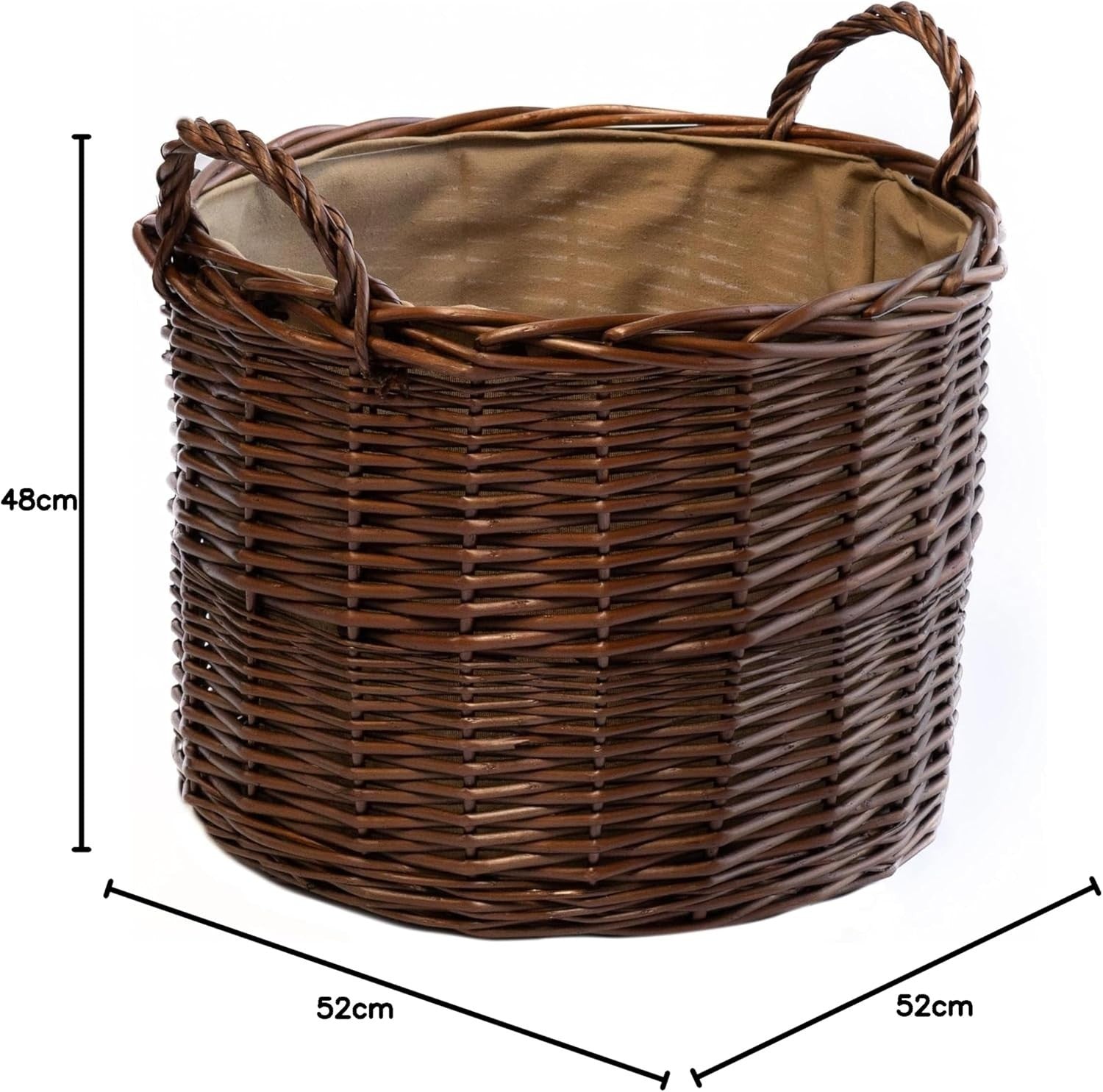 Large Wicker Log Basket with Handles & Lining Firewood Storage Bin