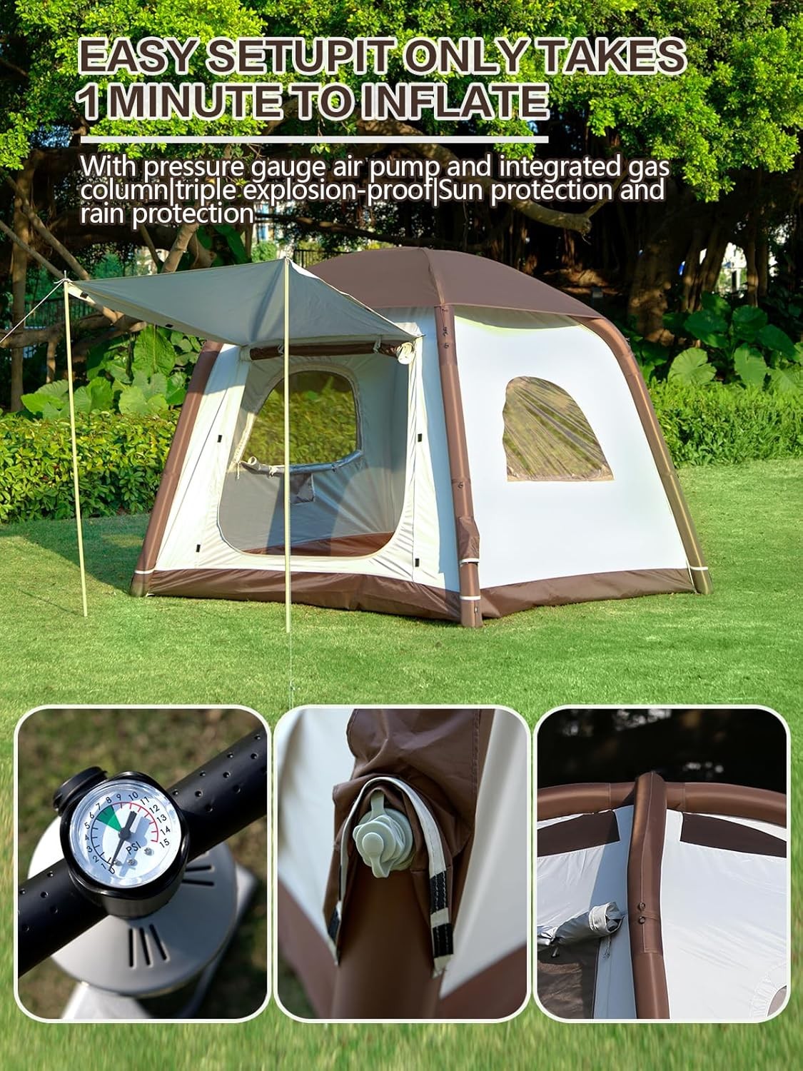 4 Person Inflatable Camping Tent Waterproof Air Pump Easy Setup