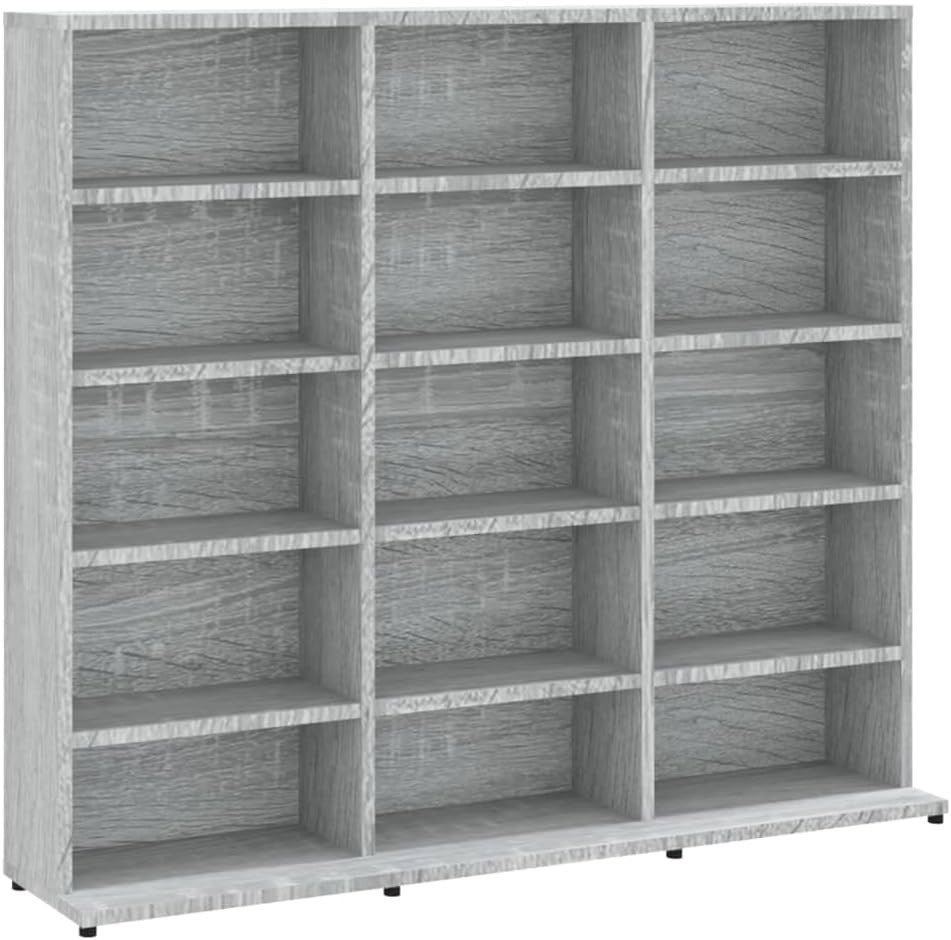 CD Storage Cabinet 15 Compartment Media Shelf Bookcase Grey Sonoma