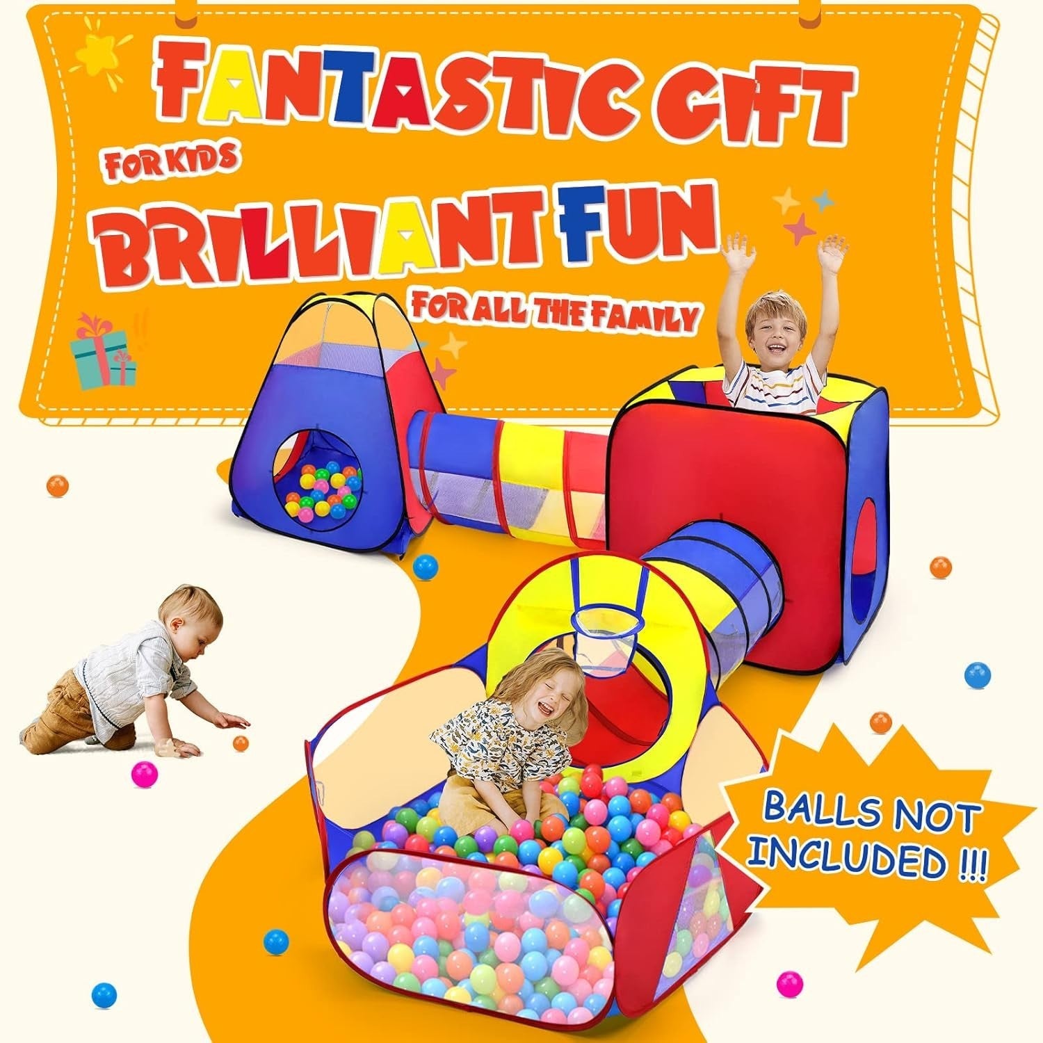 Kids 5in1 Pop Up Play Tent Tunnel & Ball Pit Indoor Outdoor