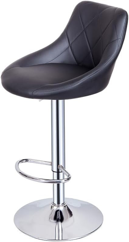 Black Faux Leather Bar Stool Adjustable Swivel Mid Back Pub Chair