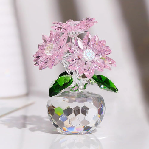 Pink Crystal Daisy Bouquet Ornament Collectible Flower Gift 10cm Paperweight