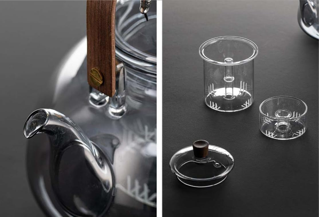 Japanese Style Glass Teapot 950ml with Infuser Stovetop Safe Gray