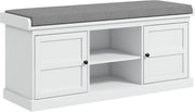White Shoe Storage Bench with Cushion & 2 Cabinets – Modern Hallway Seat