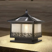 Modern Solar Post Cap Lamp, XL Gray Waterproof Lantern with Remote