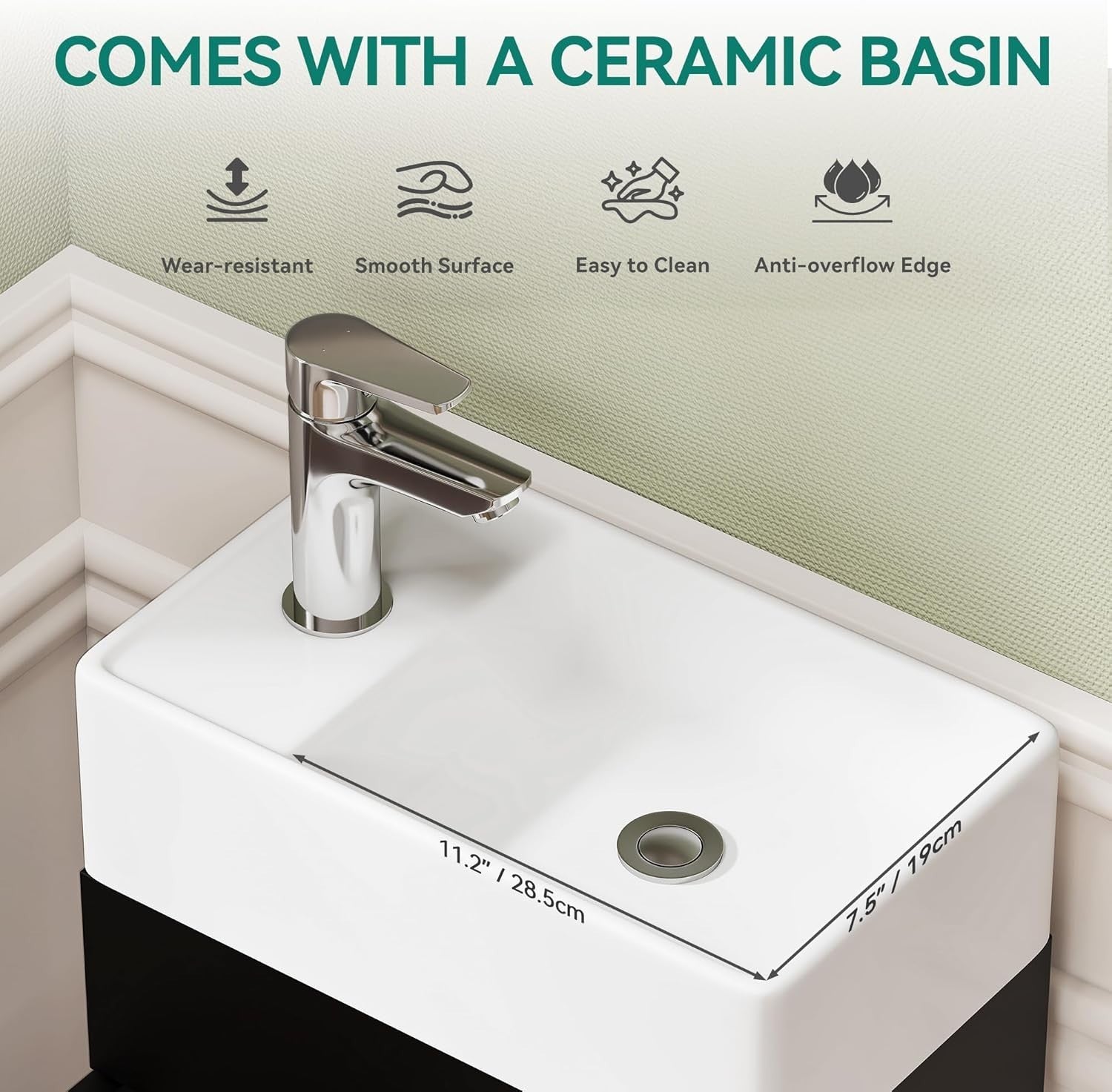 Under Sink Bathroom Vanity Cabinet with Basin & Storage 86.5cm Black