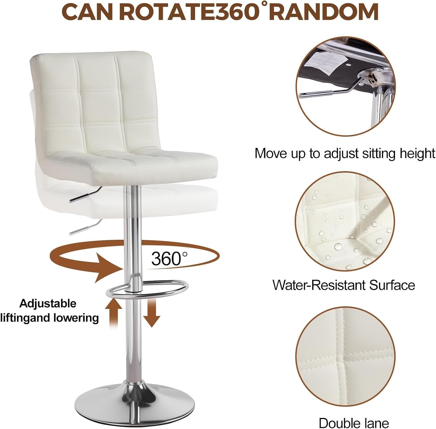 Beige Swivel Bar Stool Adjustable Height Gas Lift Modern Armrest Design