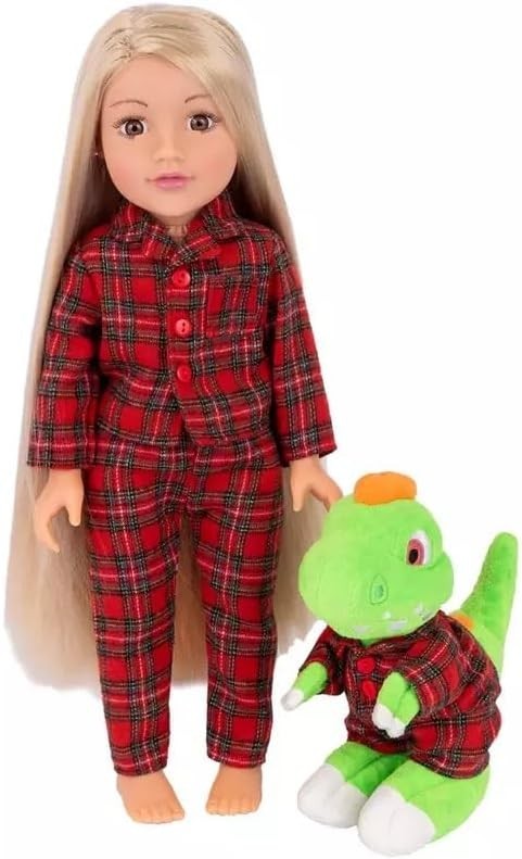 18in Doll Gift Set Two Outfits Plush Dinosaur Pajamas Sparkle Pants