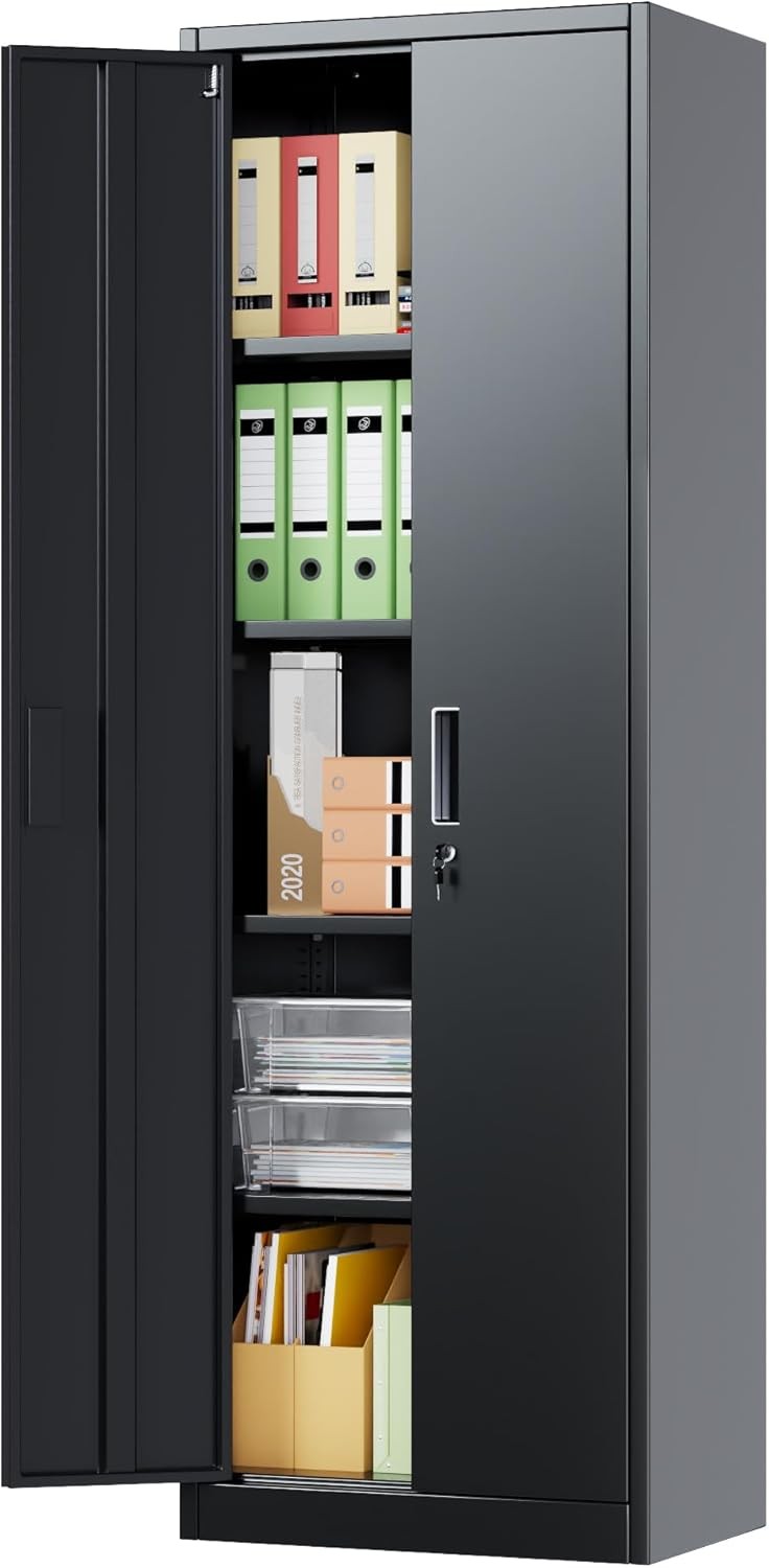 Metal Storage Cabinet 2 Door Lockable Steel Cupboard Adjustable Shelves 180cm