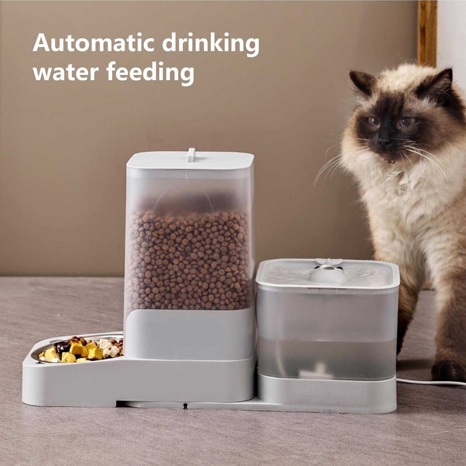 2 in 1 Automatic Cat Feeder Water Fountain 3L Food 2L Tank Grey