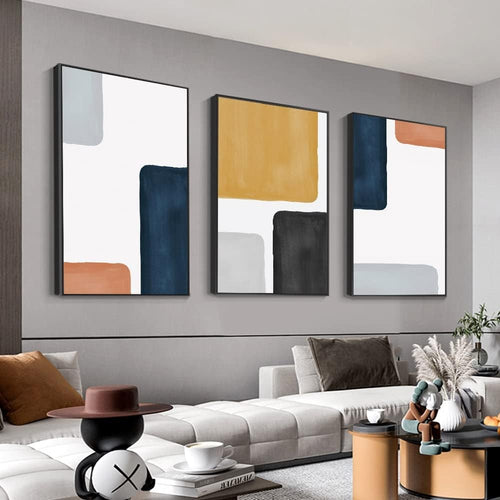 Modern Abstract 3-Piece Canvas Wall Art 24x32" Black Home Decor