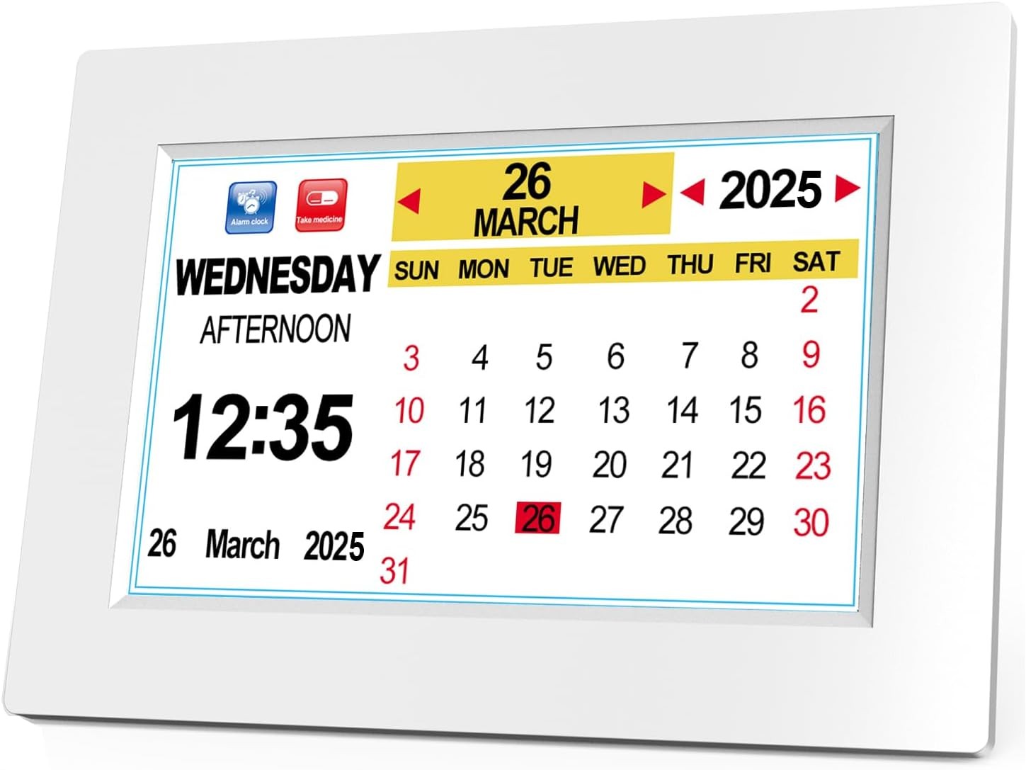 Large Digital Dementia Alarm Clock 8'' Date Day Time Temperature Display