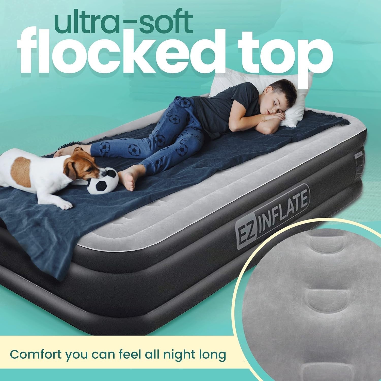 Double-High Twin Air Mattress with Built-in Pump & Flocked Top