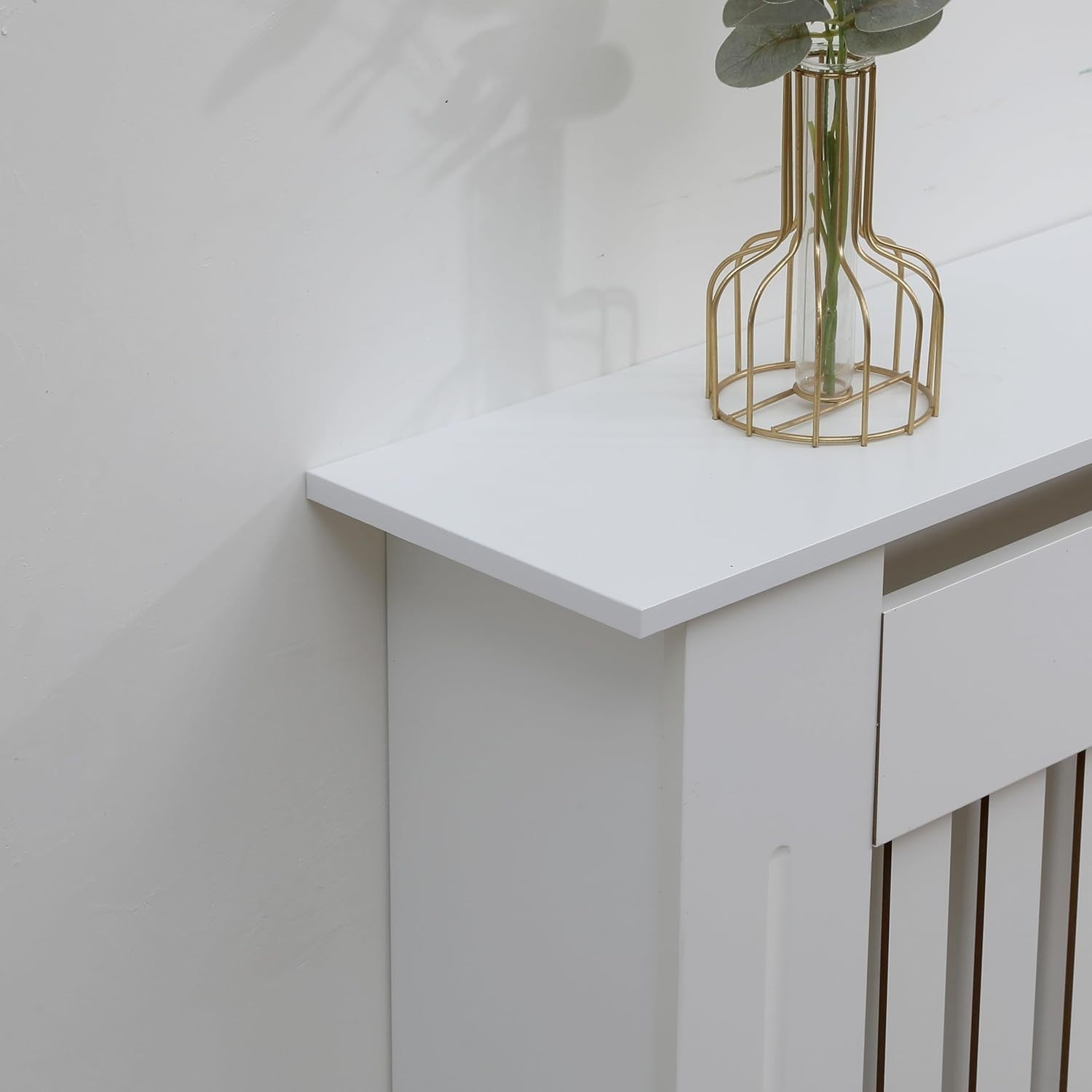 Extra Large White Radiator Cover MDF Horizontal Slatted Heater Cabinet