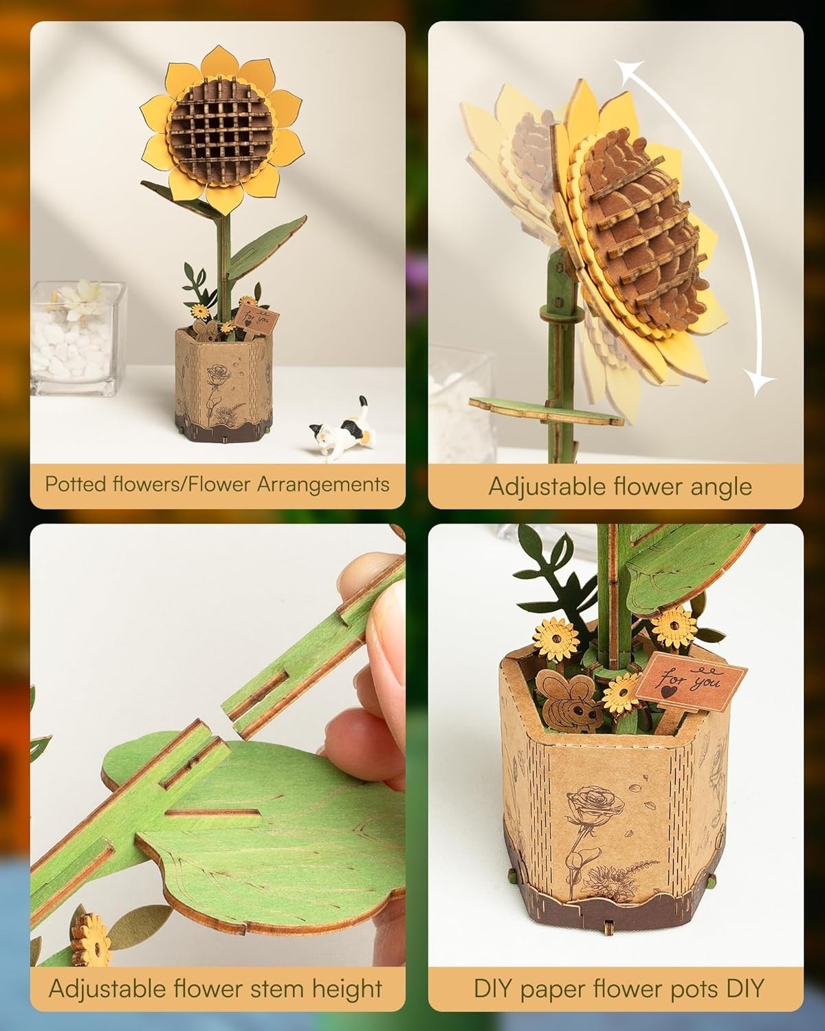 Wooden Sunflower 3D Puzzle Kit DIY Home Decor Gift Relaxing Build Fun